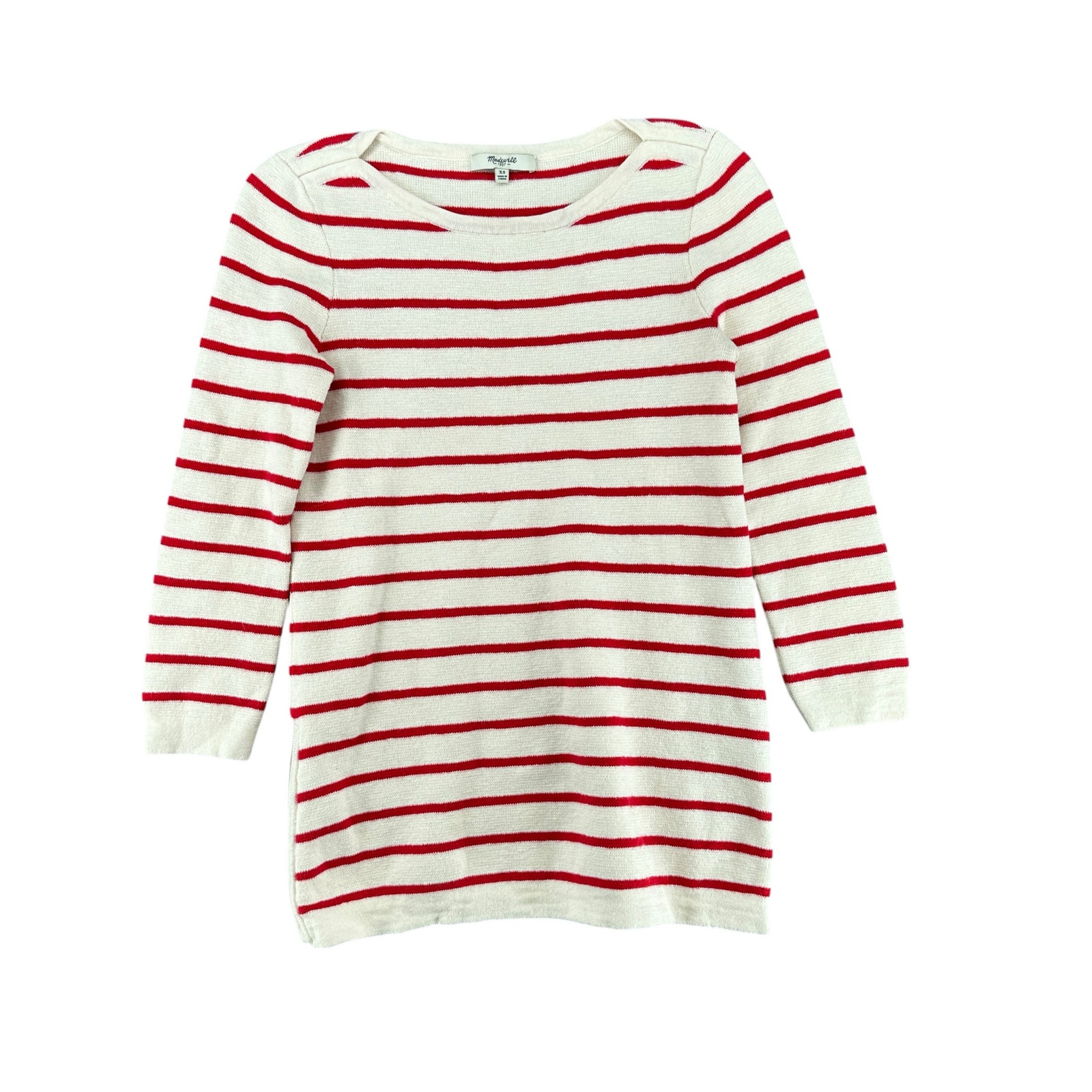 Madewell Seaside Red White Striped Sweater Side Zip Classic Preppy Wool Blend Xs